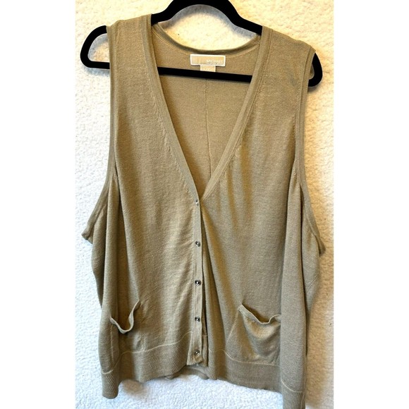 MICHAEL Michael Kors Sweater Vest L XL Beige Oversized Button Up Lightweight - Picture 1 of 9